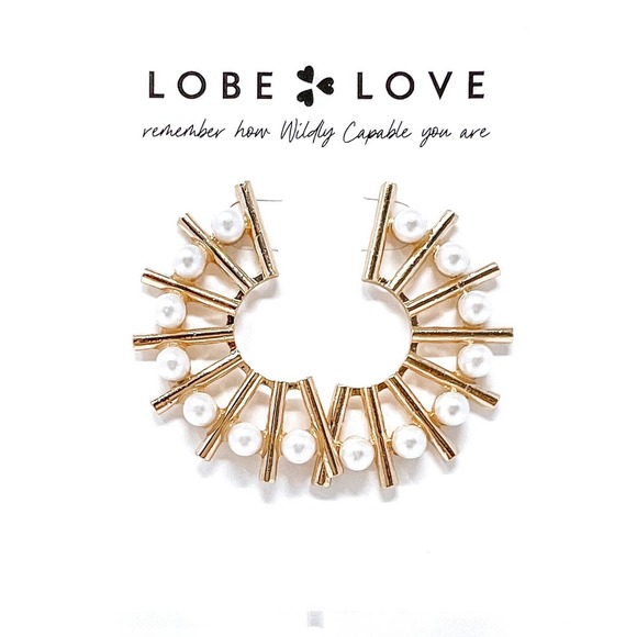 Fiercely Femme Pearl Gold Statement Half Circle Earrings - Picture 1 of 4